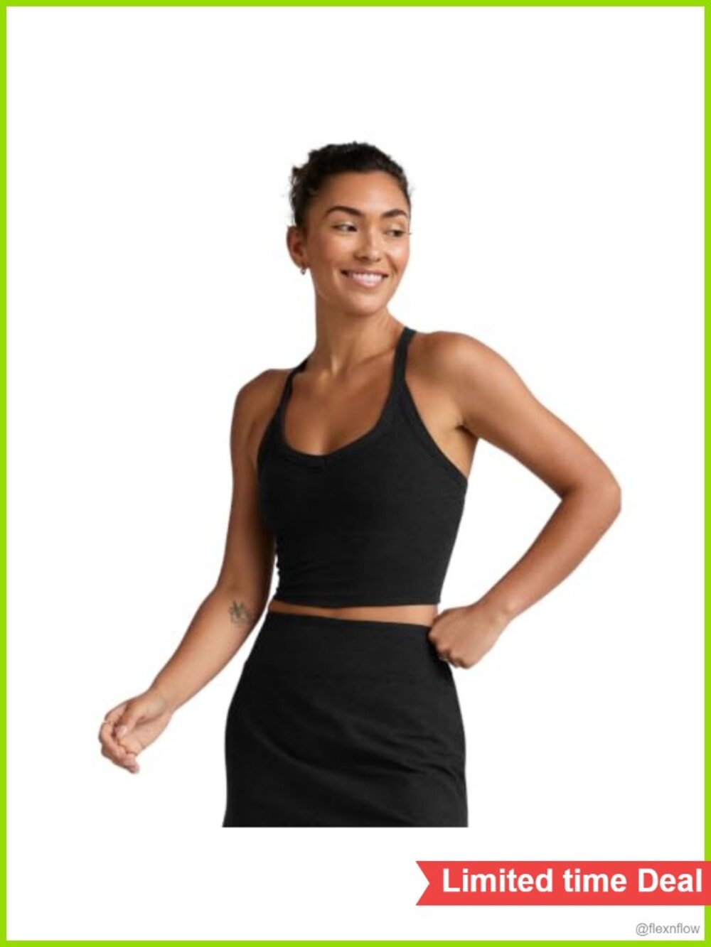 Women's Spacedye Performance Cropped Tank Top with Shelf Bra V-Neck Racerback